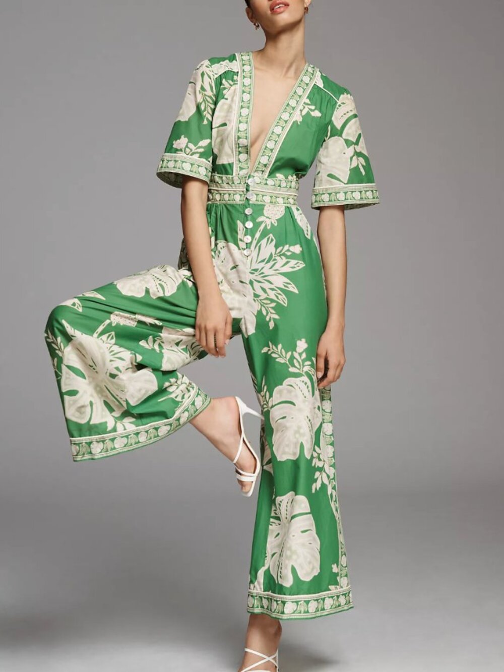 FARM RIO Monstera Wide Leg Jumpsuit Size Medium